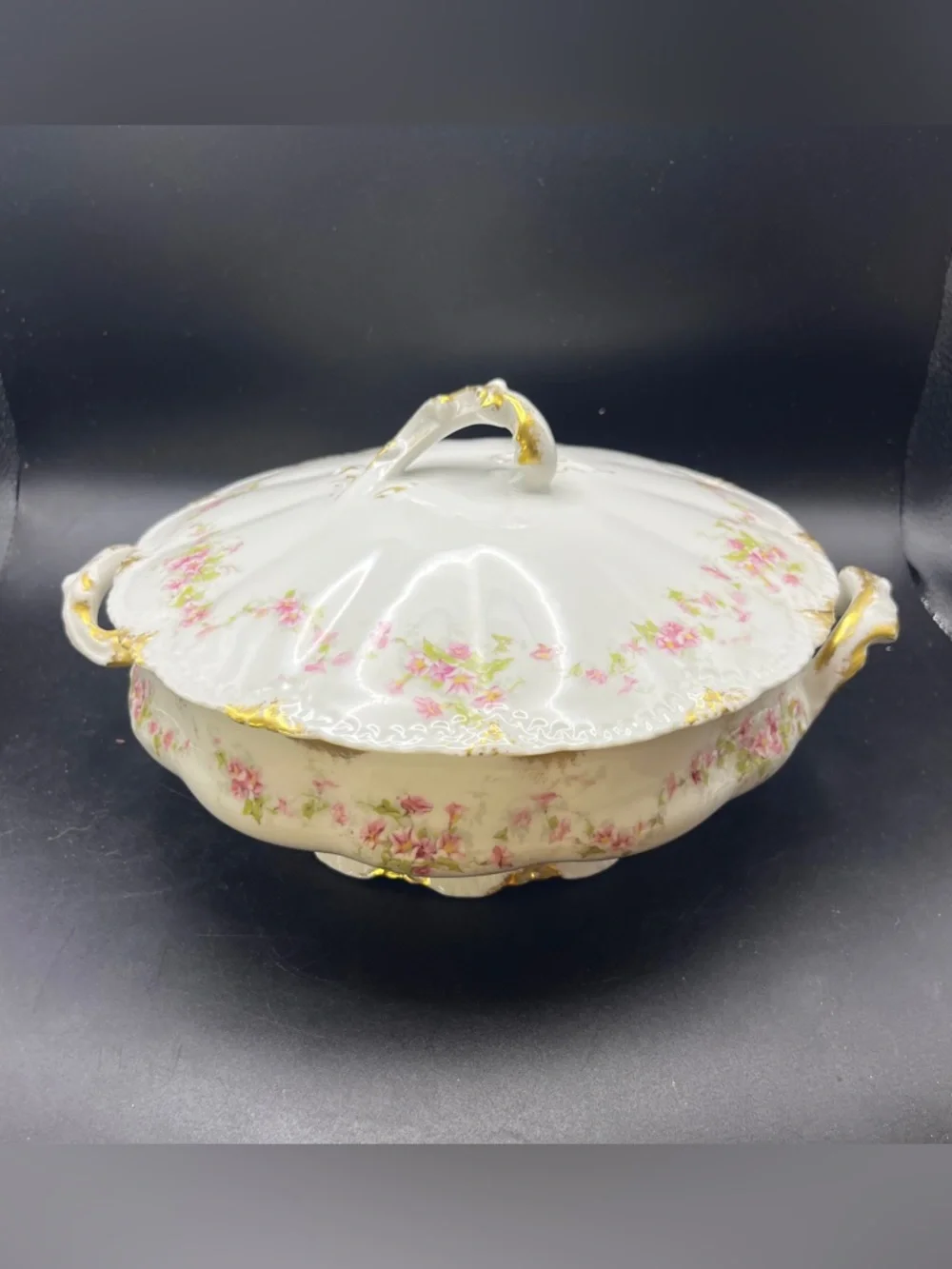 Theodore Haviland Limoges Covered Vegetable Dish John Wanamaker Pink Floral Gold